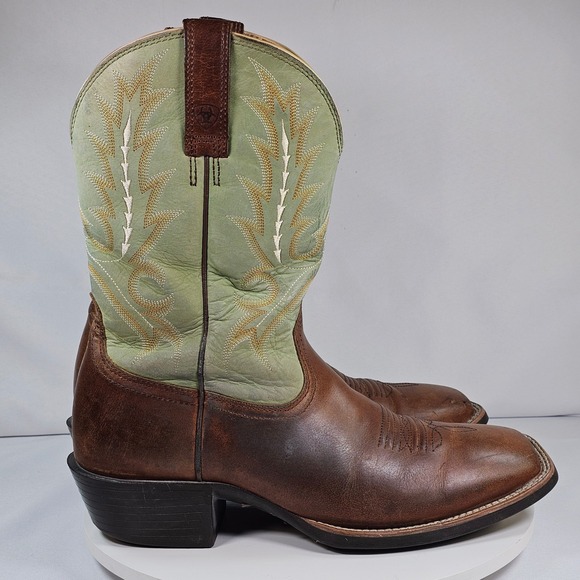 Ariat Mens Square Toe Western Cowboy Boots Sage Green Brown Leather Size 10D - Picture 2 of 11